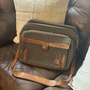 VINTAGE Men's Hartmann Brown Tweed Messenger Bag with Leather Trim
